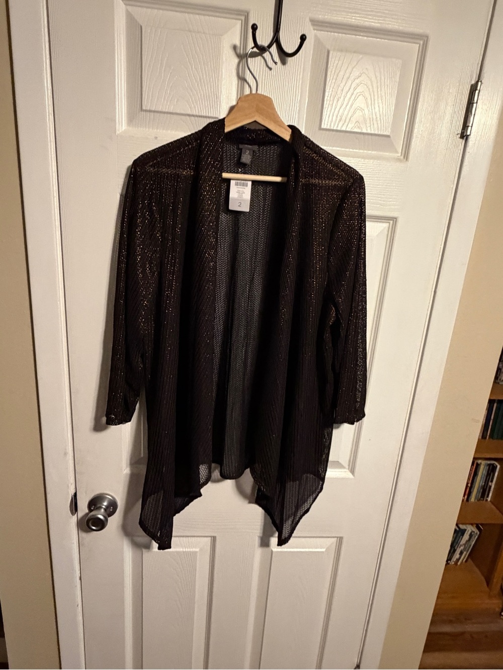 Chicos Travelers Lightweight Black Metallic Open-Front Women's Cardigan 2 NWT
